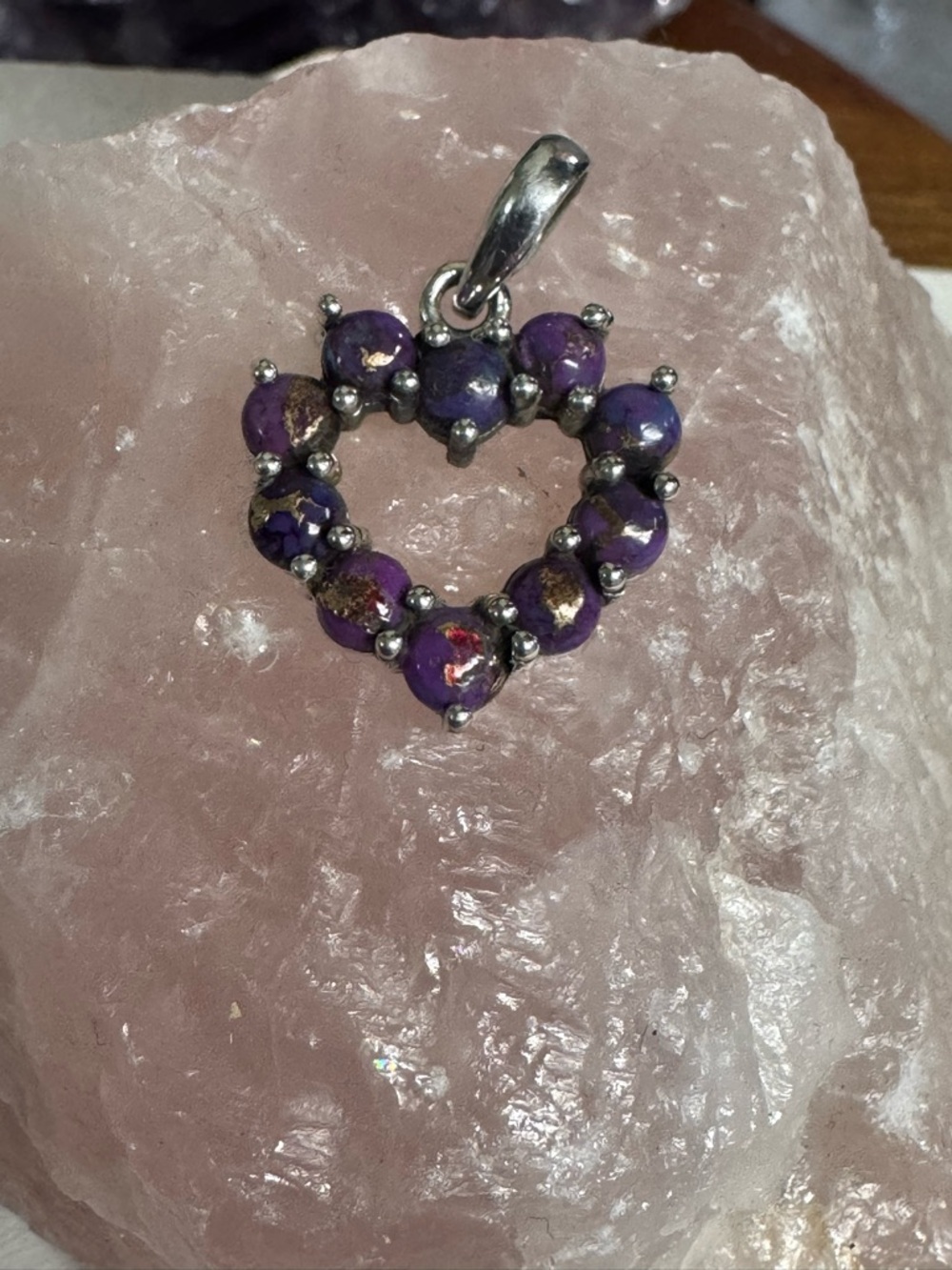 Kingman Purple Mojave Turquoise Sterling Silver Heart Pendant- Women Jewelry